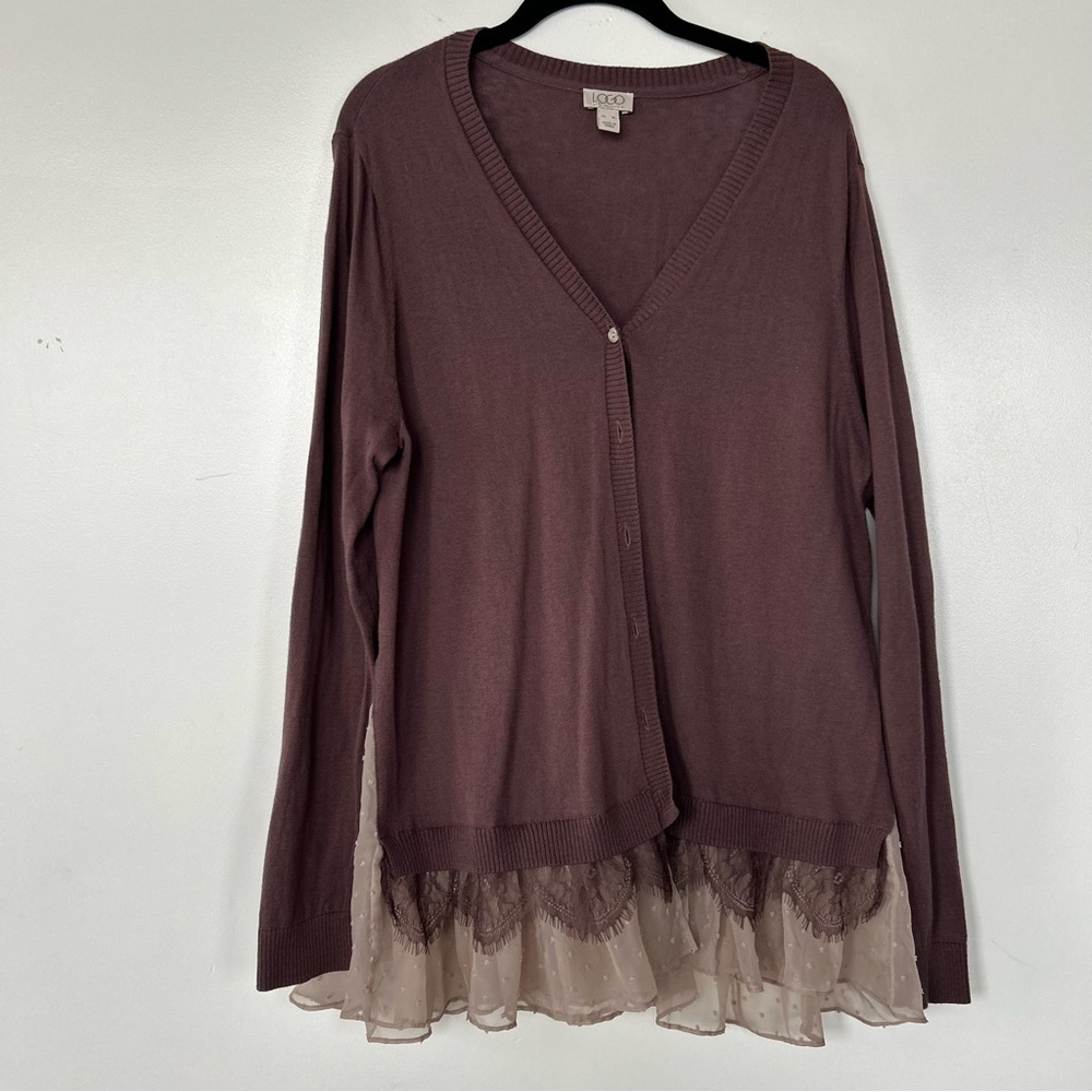 Cotton Cashmere Cardigan with Swiss Dot Hem